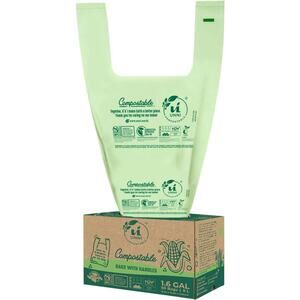 UNNI Compostable Bags with Handles 1.6 Gallon / 6 Liter, 50 Count, 0.64 mil